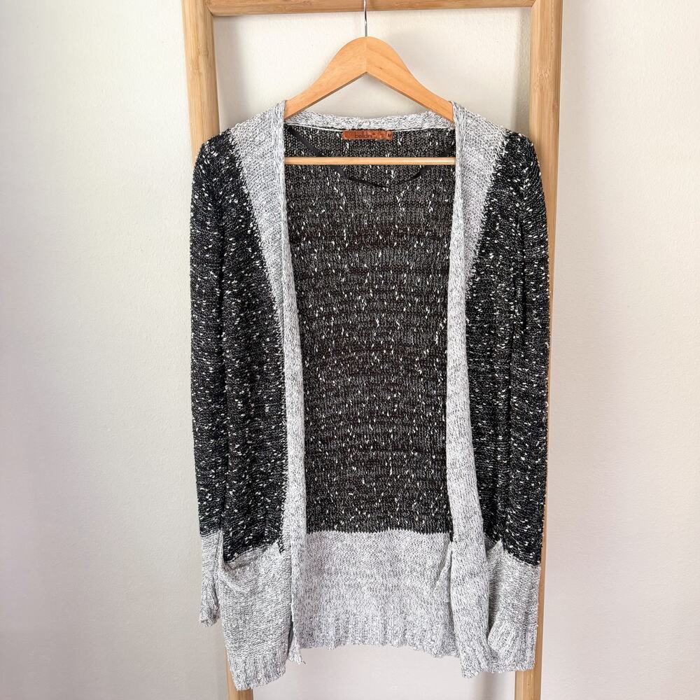 Belldini Open Front Marled Knit Cardigan Gray Black Size Medium